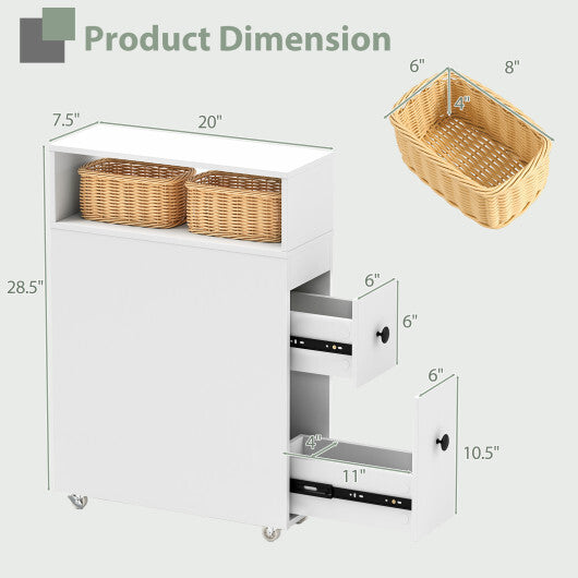 Costway Slim Bathroom Cabinet Wooden Toilet Organizer with Deep Slide Out Drawers LuxuryLifeWay Online Store