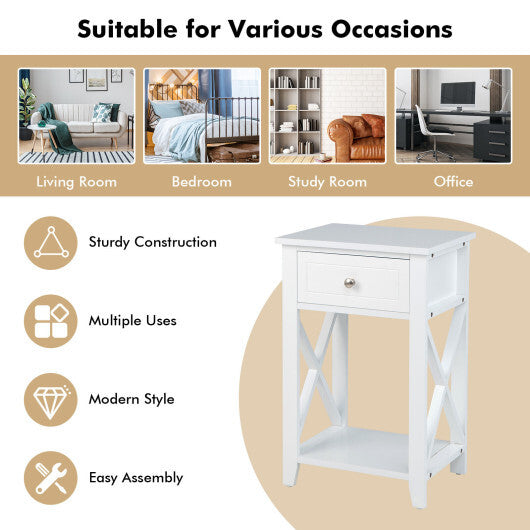 Costway Storage End Bedside Drawer Nightstand w/ Bottom Shelf-White LuxuryLifeWay Online Store