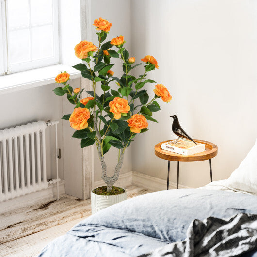 Costway 36 Inch Artificial Camellia Tree with Blooming Flower 1 Pack-Orange LuxuryLifeWay Online Store