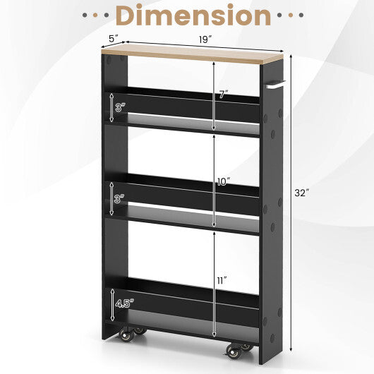 Costway Rolling Kitchen Slim Storage Cart Mobile Shelving Organizer with Handle-Black LuxuryLifeWay Online Store