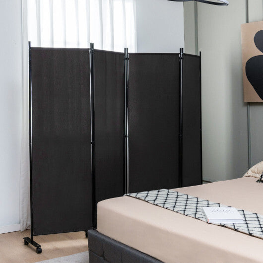 Costway 4-Panel Folding Room Divider 6 Feet Rolling Privacy Screen with Lockable Wheels-Black LuxuryLifeWay Online Store