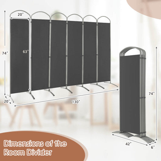 Costway 6 Feet 6-Panels Freestanding Folding Privacy Screen-Gray LuxuryLifeWay Online Store