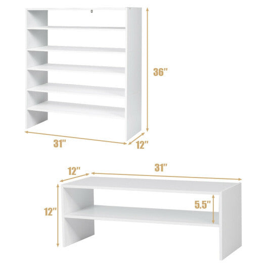 Costway 3 Pieces 31-Inch Stackable Multi-Shape Shoe Rack-White LuxuryLifeWay Online Store