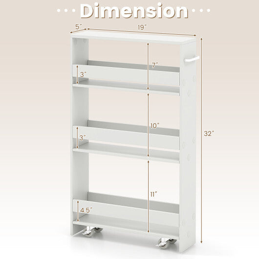 Costway Narrow Mobile Serving Cart with Open Shelves for Kitchen Bathroom Living Room-Off White LuxuryLifeWay Online Store