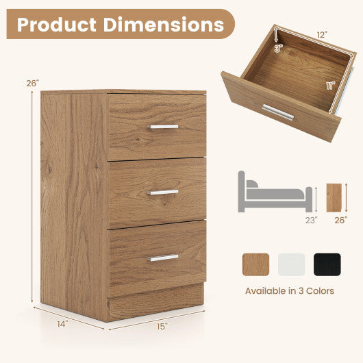 Costway Nightstand with Charging Station End Table with 3 Storage Drawers Bedside Table for Bedroom-Natural LuxuryLifeWay Online Store