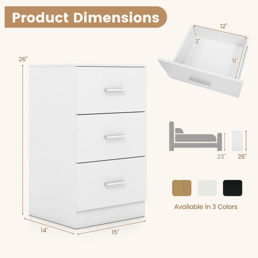 Costway Nightstand with Charging Station End Table with 3 Storage Drawers Bedside Table for Bedroom-White LuxuryLifeWay Online Store