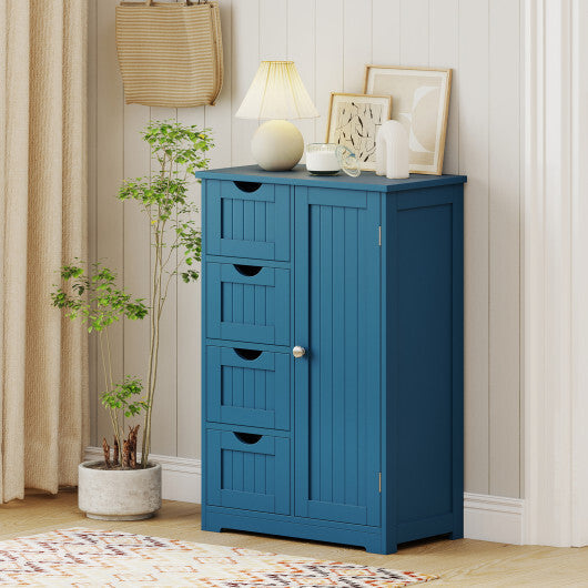 Costway Free-Standing Wooden Cabinet with 4 Drawers and Door Cabinet-Blue LuxuryLifeWay Online Store