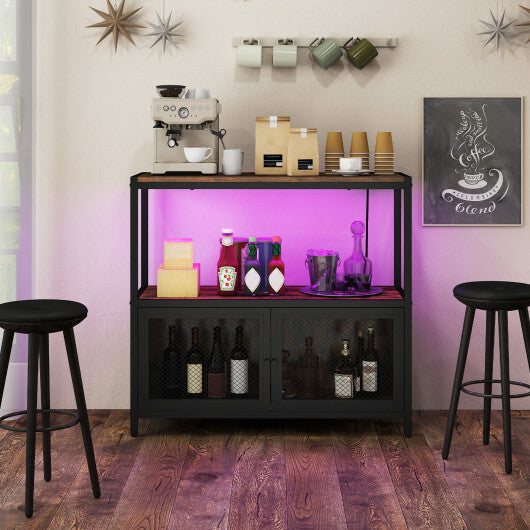 Costway Industrial Coffee Bar Cabinet with LED Lights and Charging Station-Rustic Brown LuxuryLifeWay Online Store