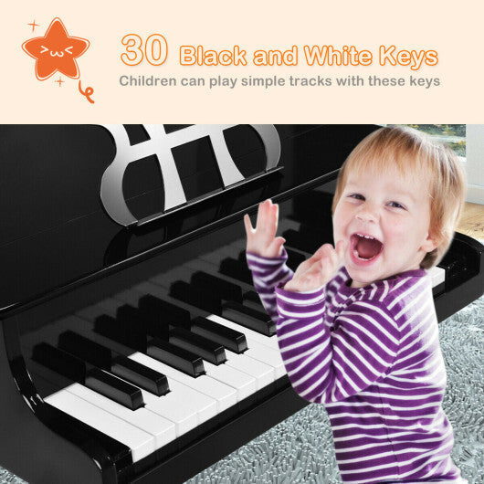 Costway 30-Key Wood Toy Kids Grand Piano with Bench & Music Rack-Black LuxuryLifeWay Online Store