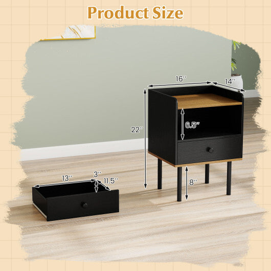 Costway Nightstand Bedside End Table with Drawer and Shelf for Living Room Bedroom-Set of 2 LuxuryLifeWay Online Store