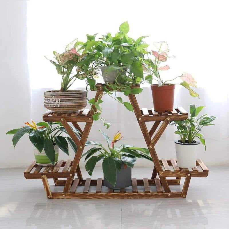 Solid Wood Triangular 6-Shelf Indoor Outdoor Flower Pot Plant Stand LuxuryLifeWay Online Store