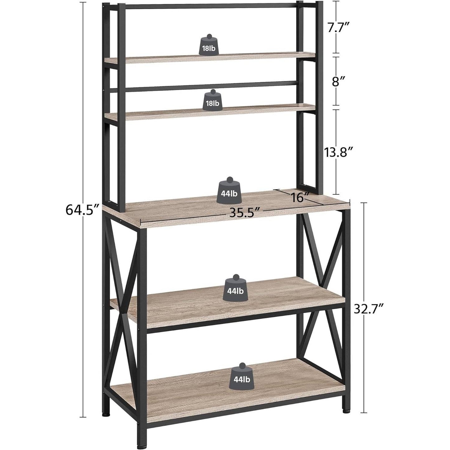 Modern Black Metal Grey Wood Bakers Rack Microwave Stand Kitchen Shelving Unit LuxuryLifeWay Online Store