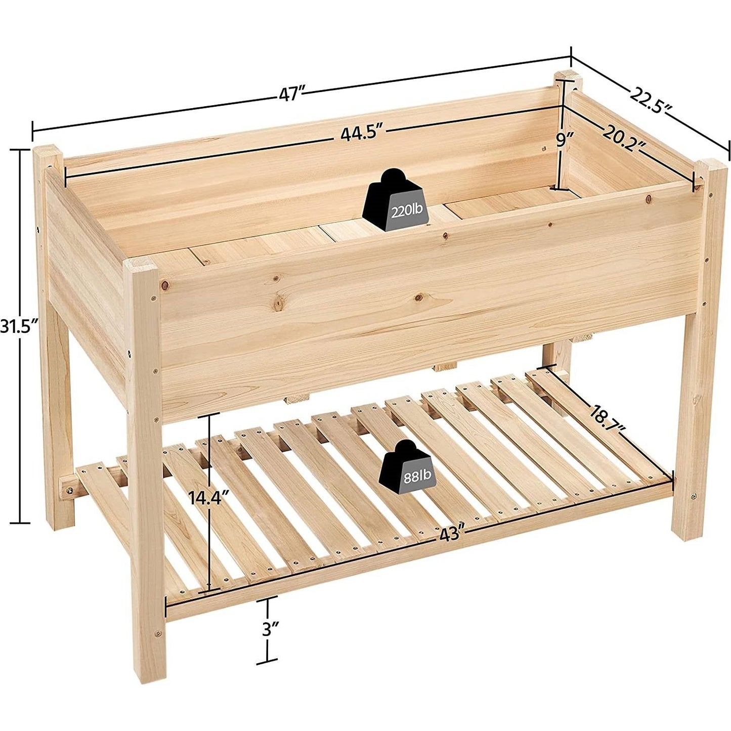 Solid Wood 2-Tier Raised Garden Bed Planter Box 4-ft x 2-ft x 32-inch High LuxuryLifeWay Online Store