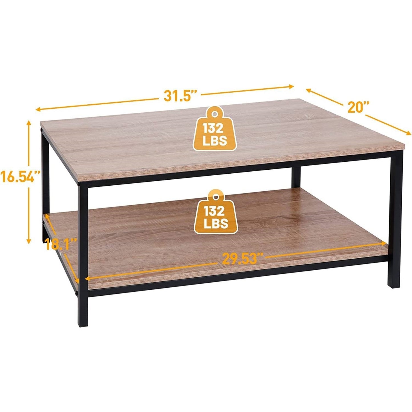 Modern 2-Tier Metal Wooden Coffee Table in Natural Wood Finish LuxuryLifeWay Online Store