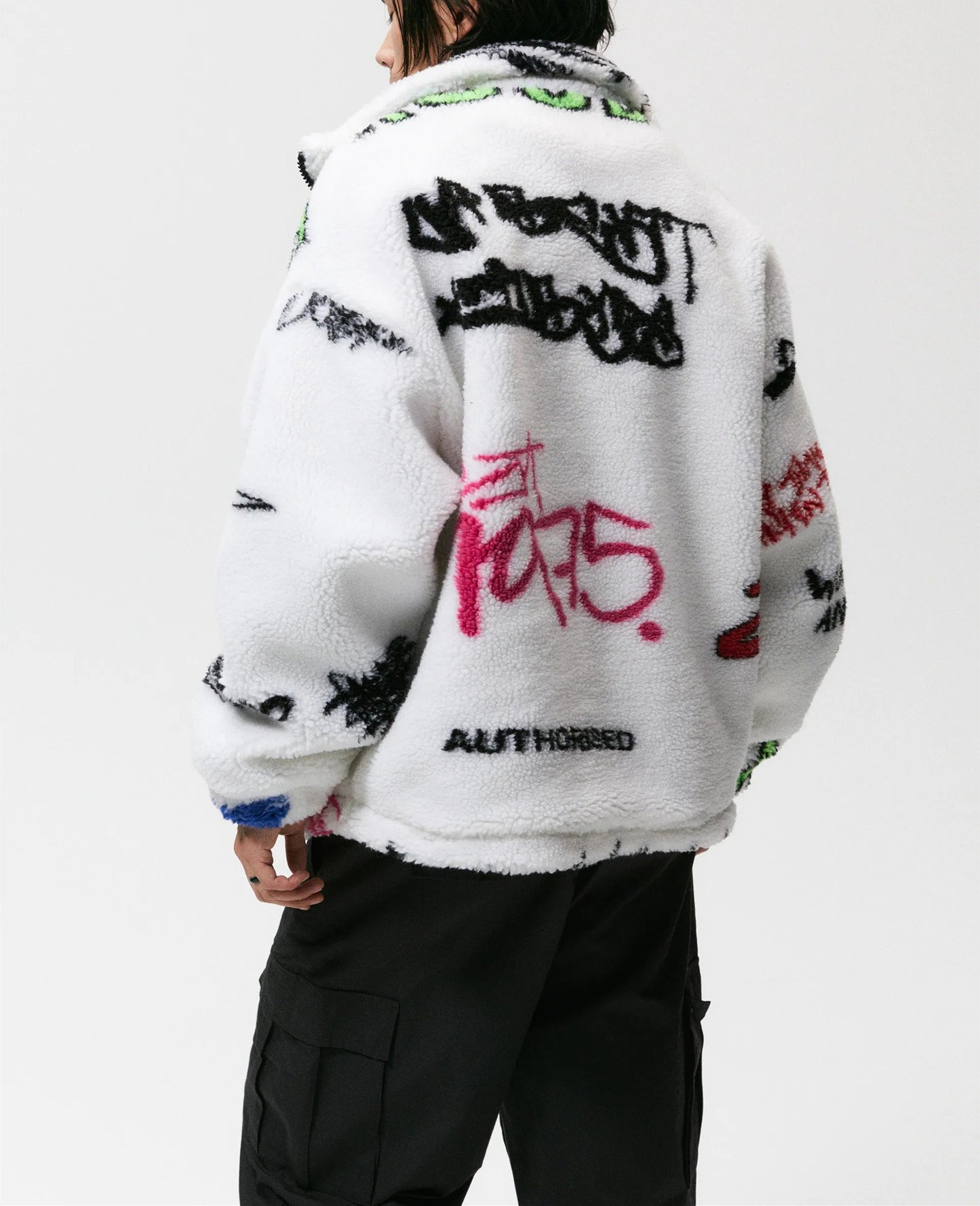 Men's Lamb Wool Graffiti Printed Fleece Jacket