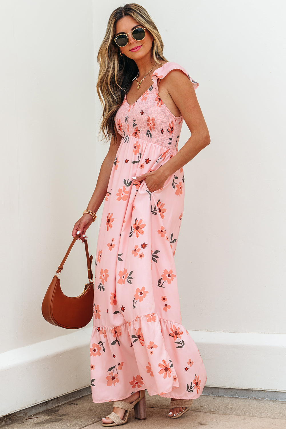 Clare Floral High Waist Ruffle Hem Long Dress LuxuryLifeWay Online Store