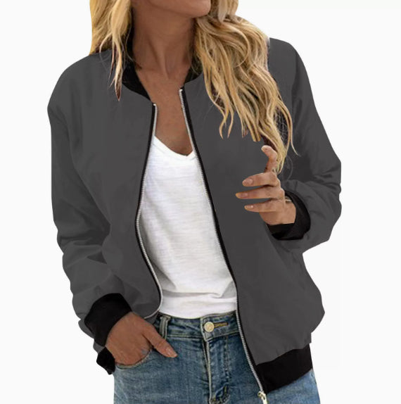 New Autumn Solid-Color Womens Fashionable Zippered Outer Jacket In European NorixaFashion.com