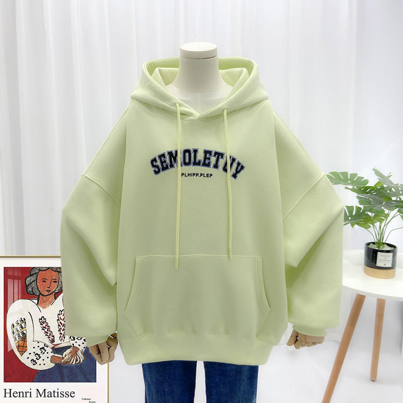 Ladies Sweatshirt Casual Hooded Large Pocket Print Letter Long Sleeve Top