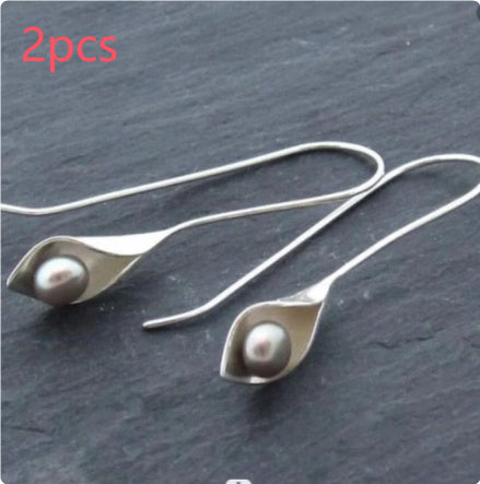 Geometric Silver Inlaid Pearl Dark Night Ear Hanging Retro