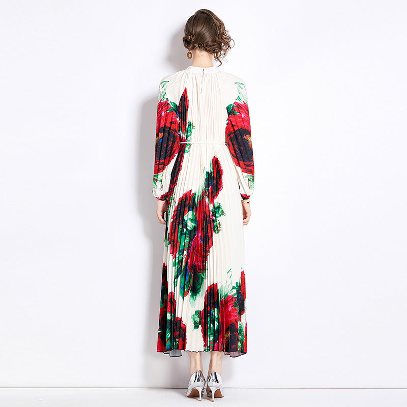Pleated Tassel Belt Dress Women NorixaFashion.com