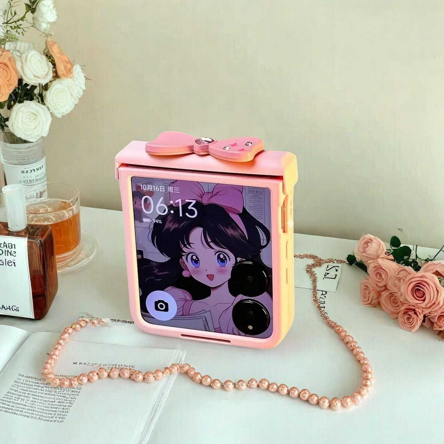 Cute Bow Hand Bracelet Hinge Case for Xiaomi MIX Flip - Stylish Protective Cover with Secure Chain Grip for MIX Flip Phones LuxuryLifeWay Online Store