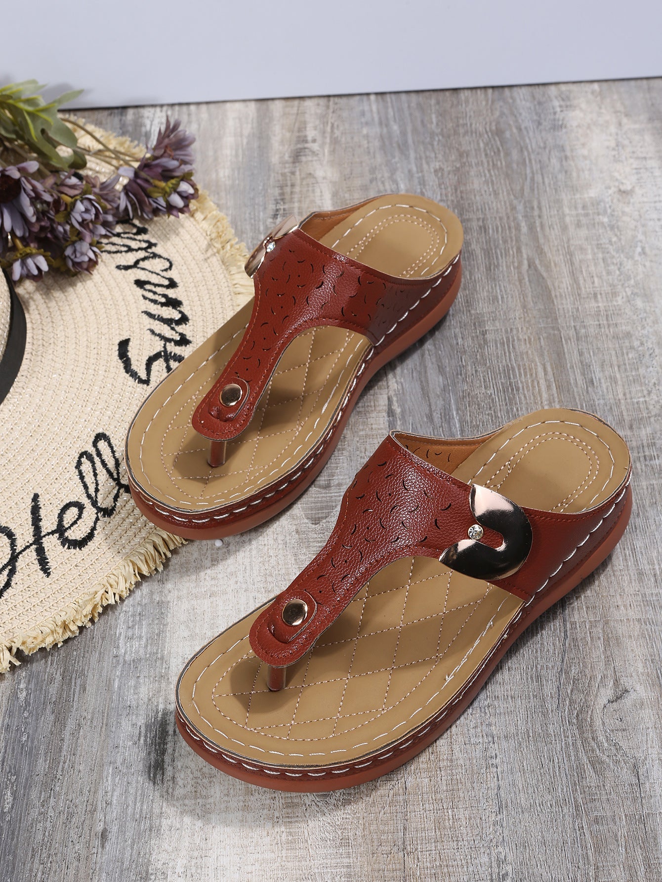 European And American Fashion Wedge Heels Retro Flip Flops Beach Slippers LadyShow.Store