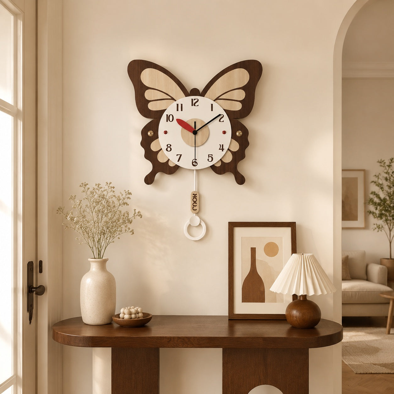 Large Butterfly Shaped Wall Timepiece Farmhouse Wood Decor Kitchen Entryway PearlNestDecor.com