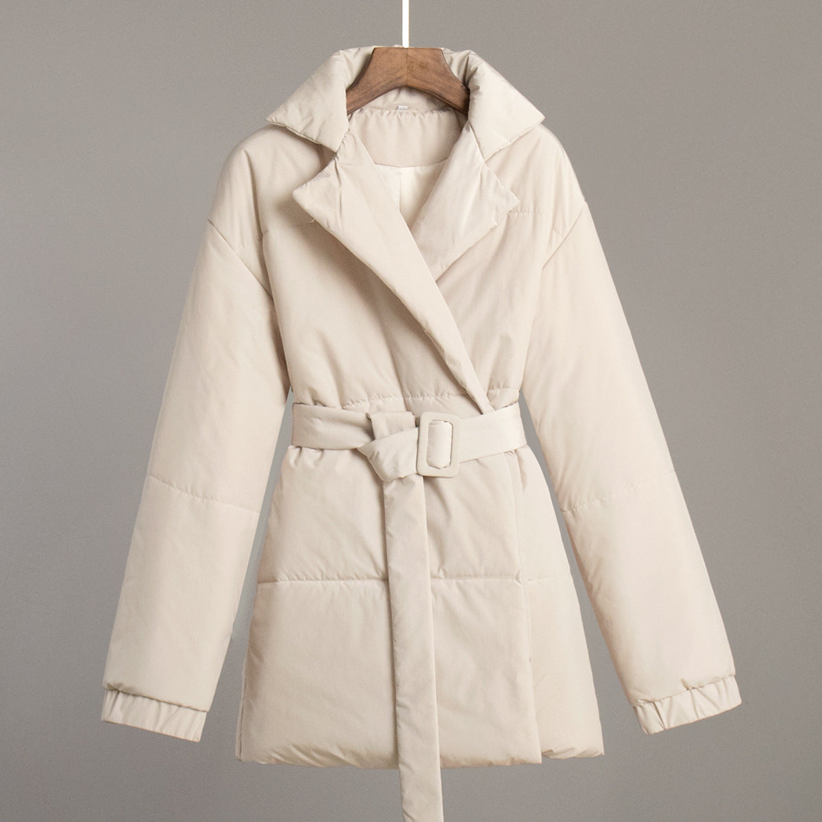 New Thickened Slimming Cinched Cotton-padded Coat Solid Color Belt Cotton Coat Jacket LuxuryLifeWay Online Store