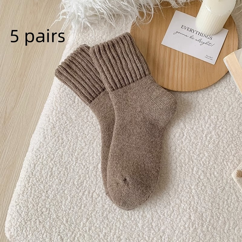 Ins Knitted Socks Winter Warm Thickened Solid Loop Socks High Ribbed Sweat-absorbent Floor Sock Best YouTube Store