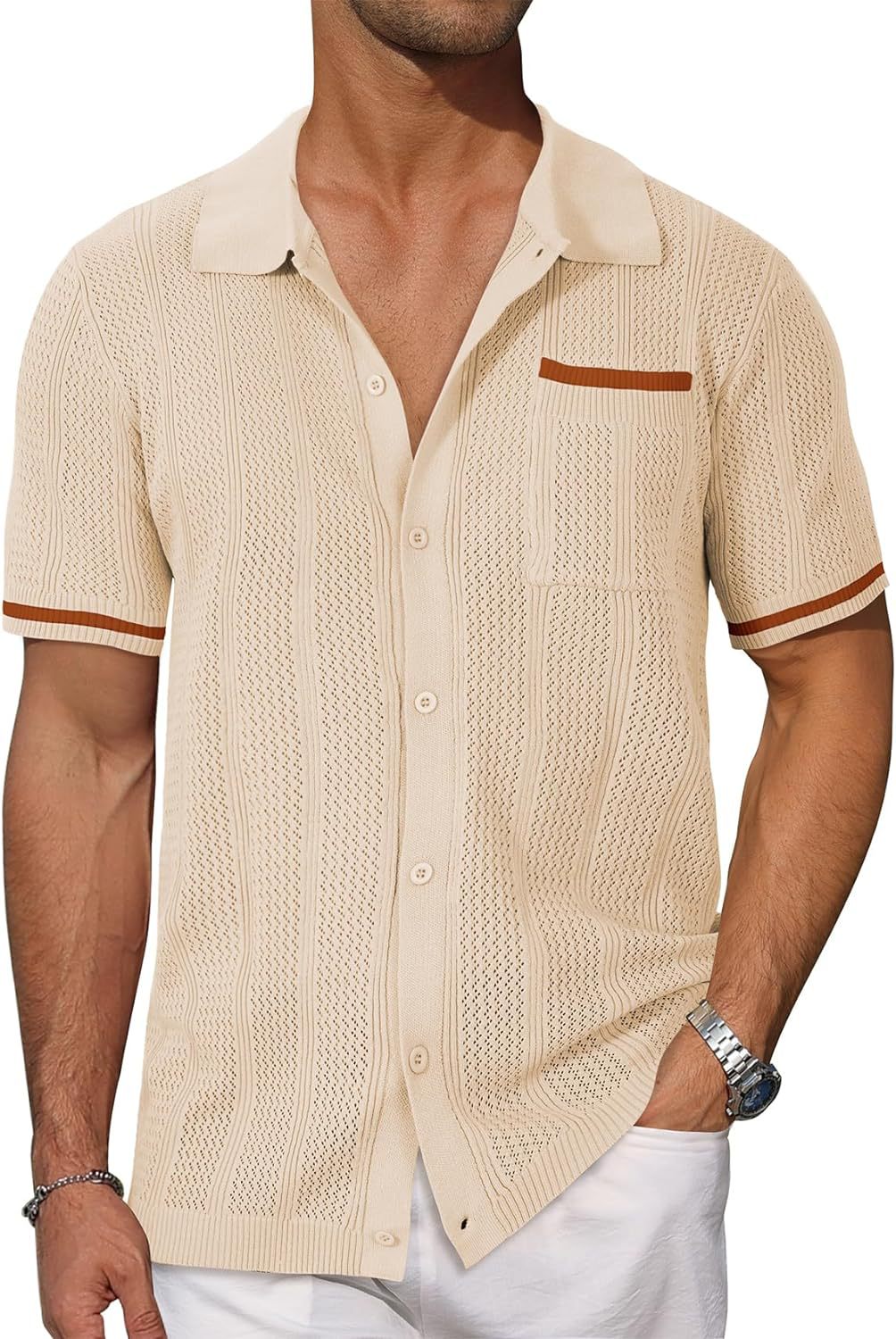 Short-sleeved Shirt Pocket Hollow Breathable Cool Summer Men's Casual Jacket Cardigan NorixaFashion.com