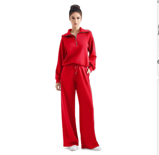 Leisure Sports Suit Long-sleeve Zipper Sweatshirt Wide Leg Pants Two-piece Set NorixaFashion.com