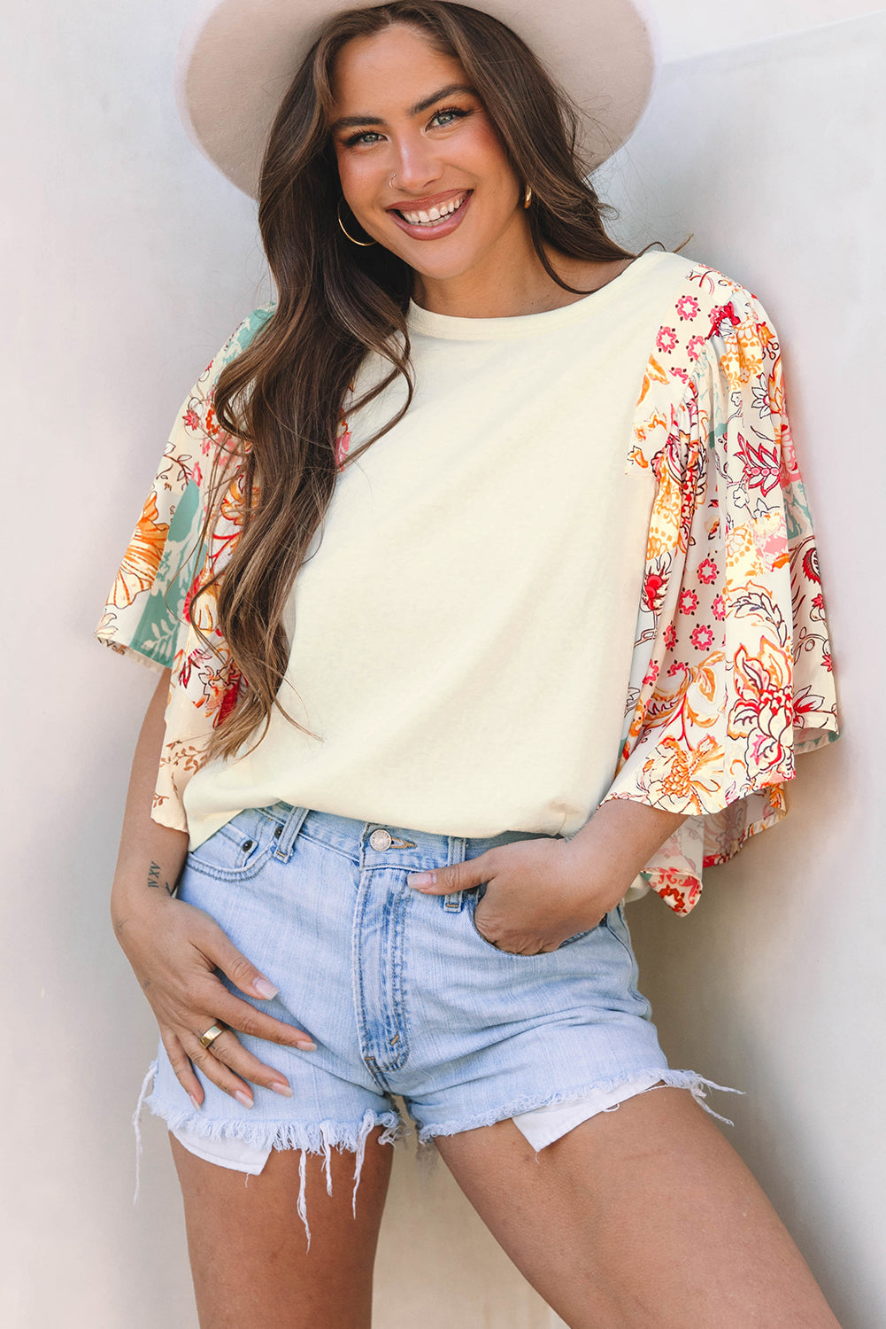 Sariyah Floral Half Batwing Sleeve Blouse LuxuryLifeWay Online Store