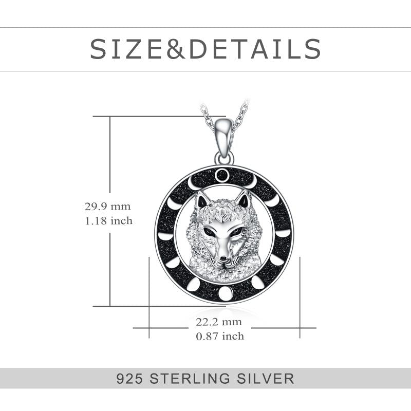 Wolf Pendant Necklace 925 Sterling Silver Moon Phase LadyShow.Store