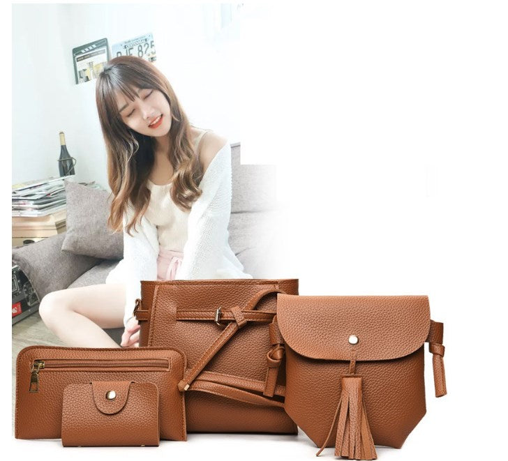 Vintage Lychee Pattern Four-Piece Mother-Daughter Bag Set Pi-Mart
