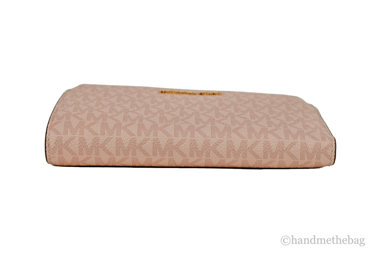 Michael Kors Jet Set Travel Dark Powder Blush PVC Large Double Zip Wrist Wallet LadyShow.Store