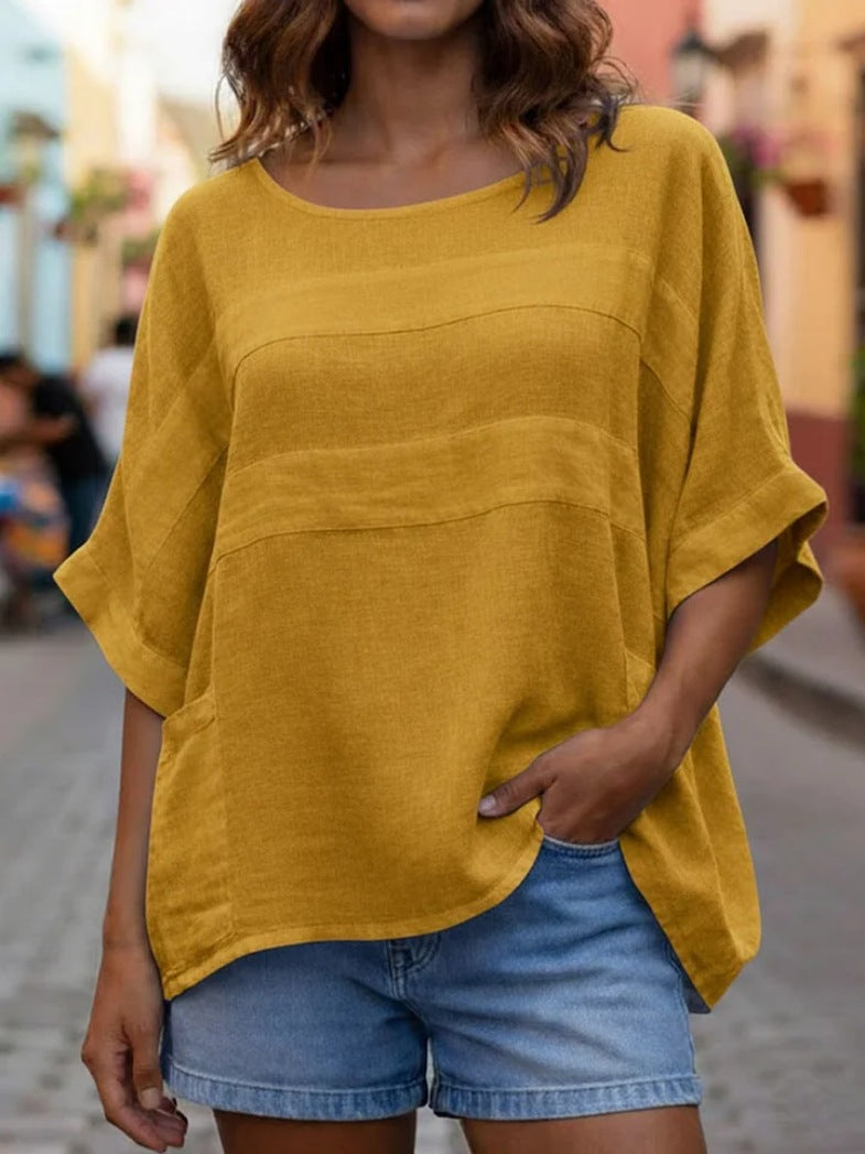 Loose-fitting Top With A Crew Neck And Three-quarter-length Sleeves LadyShow.Store