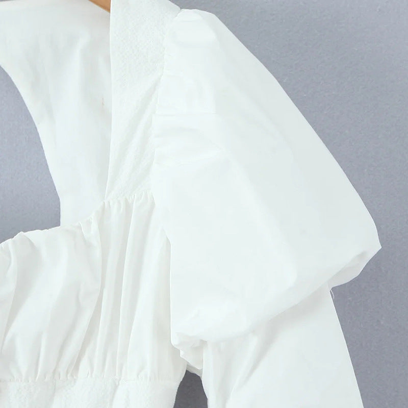 Square Neck Puff Sleeve Corset Peplum Top NorixaFashion.com