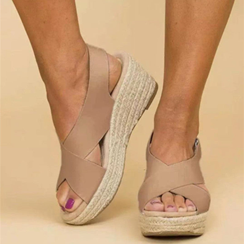 European And American Large Size Wedge Heel Women's Summer New Hemp Rope Platform Sandals And Slippers LadyShow.Store