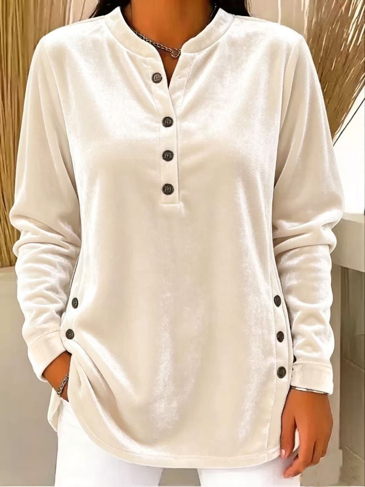 New Loose-fitting Velvet Button Casual Fashion Sweatshirt NorixaFashion.com