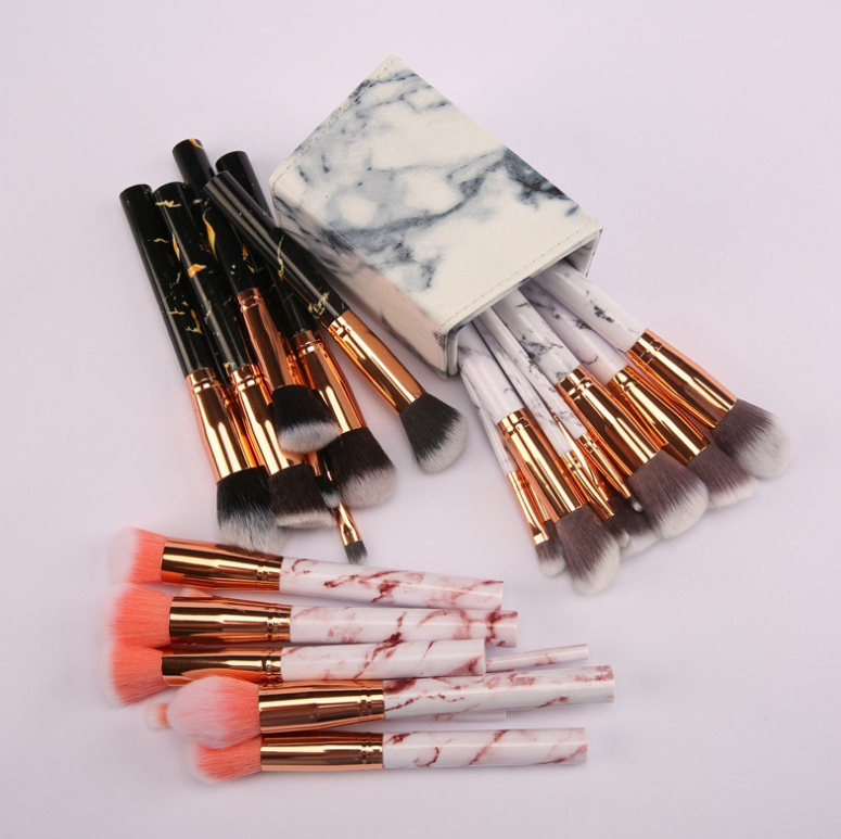 10-Piece Marble Pattern Makeup Brush Set LadyShow.Store