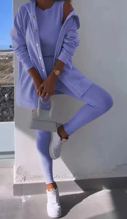 Women's Fashion Sports And Leisure Hooded Sweater Vest Pants Three-piece Set NorixaFashion.com