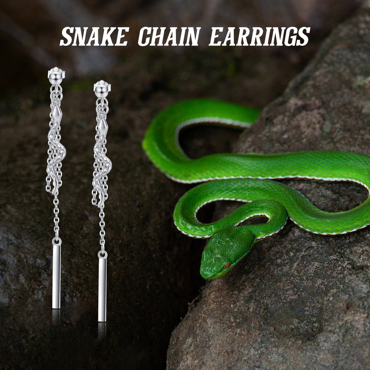 Sterling Silver Chain Earrings with Snake Dangle As Birthday Gifts For Women and Girls LadyShow.Store