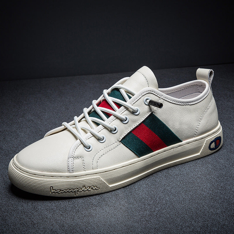 Men's Casual Leather Sneakers - Trendy White Shoes LadyShow.Store