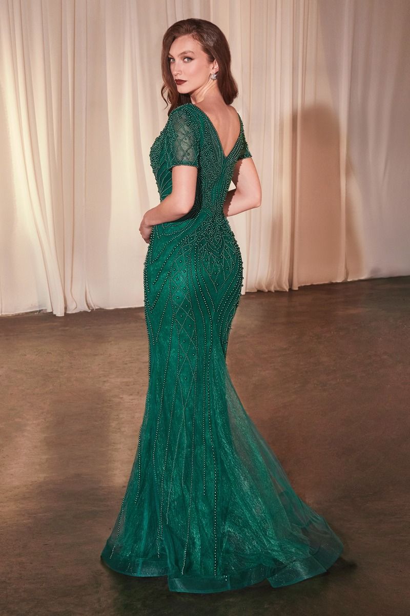Short Sleeve Beaded Fit & Flare Gown LuxuryLifeWay Online Store