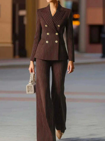 Womens Fashionable Minimalist-Line Double-Breasted Blazer Suit NorixaFashion.com