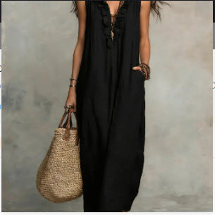 Women's Spring Summer Pocket Ruffle Elegant Dress LadyShow.Store