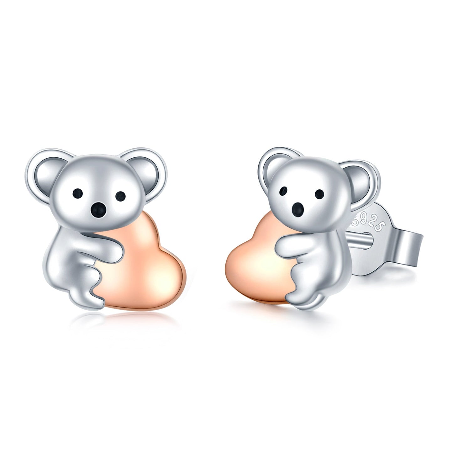 925 Sterling Silver Koala Bear Cute Animal Hypoallergenic Heart Crystal Earrings Jewellery LadyShow.Store
