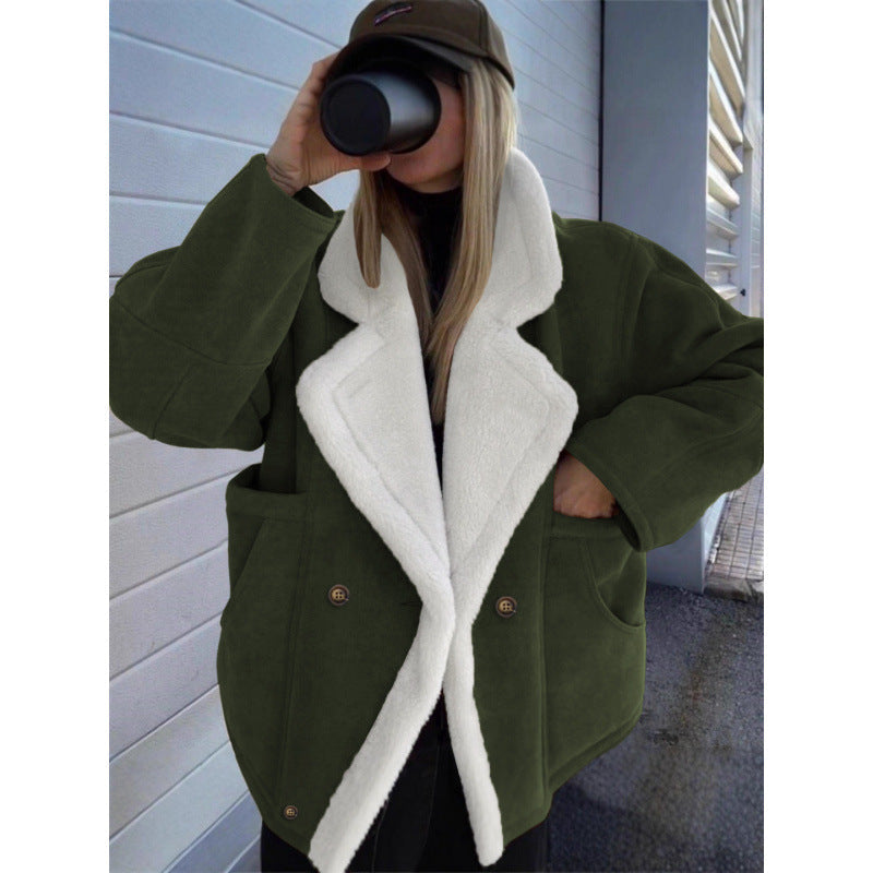 2026 Cross-border Autumn And Winter New European And American Women's Thickened Warm Fashion Loose Casual Retro Lamb Wool Jacket For Women NorixaFashion.com