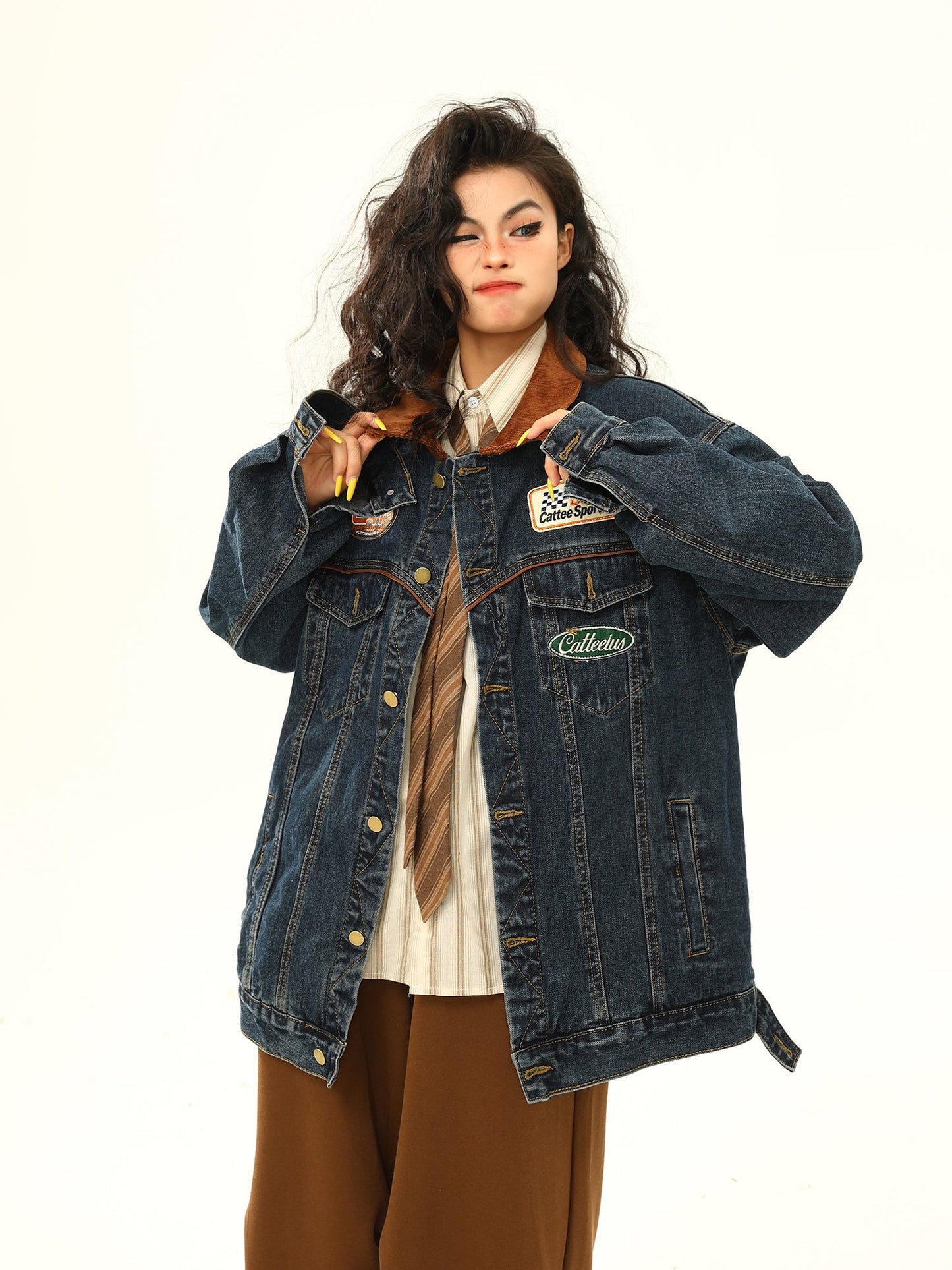 Vintage Denim Jacket Men's And Women's Motorcycle Loose Lapels Jacket LadyShow.Store