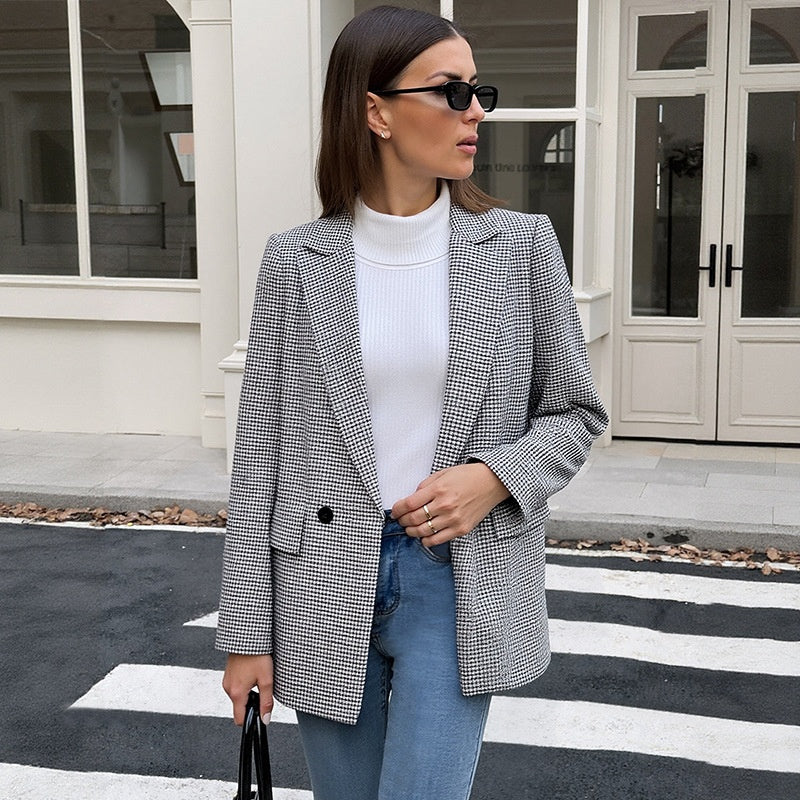 Suit One Button Houndstooth Suit Jacket LuxuryLifeWay Online Store